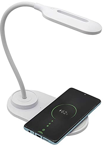 Denver LQI-55 Qi Wireless Charging Lamp – 3 Colour/Brightness Adjustable – Touch Control – 360° Adjustable - Bedside, Desk or Lounge Table