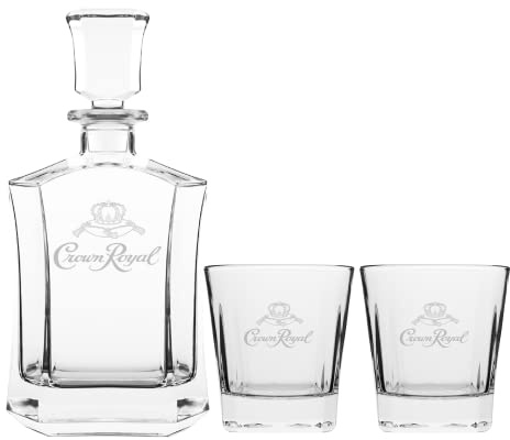 Crown Royal Whiskey Decanter with 2 Drinking Glasses | Whisky Decanter Set for Men and Women | Compatible