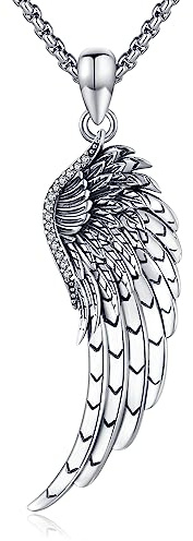 Eusense Collar de alas de ángel de plata de ley 925 con colgante de alas de ángel, joyería vintage, regalo de protección para mujeres y niñas, Plata esterlina, Circonia cúbica