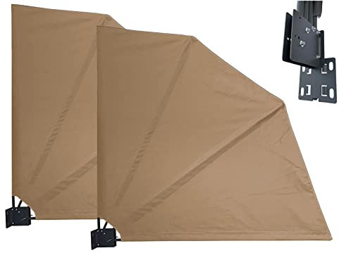 QUICK STAR 2 Stück Sichtschutz Fächer 140x140cm Easy Mount Beige Balkon Trennwand Windschutz Sonnenschutz