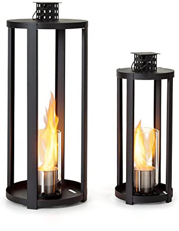 blumfeldt Fiamme Cilindro - Caminetto a bioetanolo indoor, set di 2 pz., camini a bioetanolo da tavolo con 0,3 litri di volume cad, biocamino da tavolo con combustione fino 4 ore, inodore, Nero