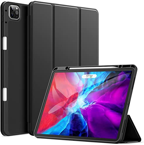 JETech Hülle für iPad Pro 12,9 4./3. Gen (2020/2018), Schwarz | Weiches TPU, Pencil Holder, Dreifach-Ständer, Auto Schlafen/Wachen, Stoßfestes Leichtdesign, Unterstützung Pencil Aufladung