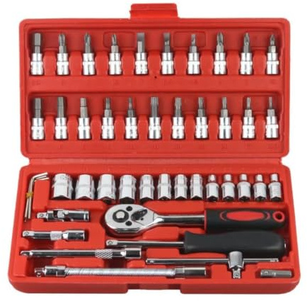 46PCS 1/4 Drive Socket Set, Ratchet Wrench Set with Metric Bit Sockets | Spanner Sets with Storage Case and Extension Bar for Car Repair and Home Maintenance