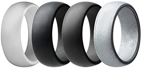 Flongo Herrenring Männer Silikon Ringe Siegelring Bandring Daumenring 4 Stück Set, Gummibänder Verlobung Engagement Verlobungsringe Hochzeit Siegel Ring Herren-Accessoires