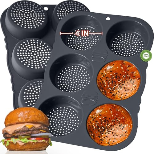 GDDGCUO Moule à chignon à hamburger, moule à pain en silicone de 10,2 cm, 6 tasses, grand moule de cuisson pour petits pains à hamburger faits maison, passe au lave-vaisselle