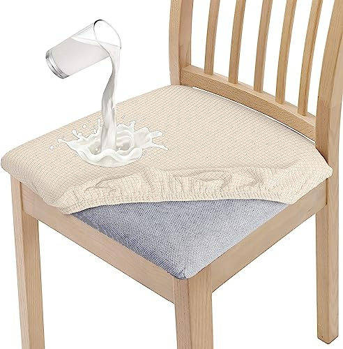 Granbest Stylish Waterproof Dining Room Chair Seat Covers Set of 4, High Stretch Dining Room Chair Seat Cushion Protective Covers Washable Seat Protector for Banquet, Kitchen, Party, Hotel (Set of 4,