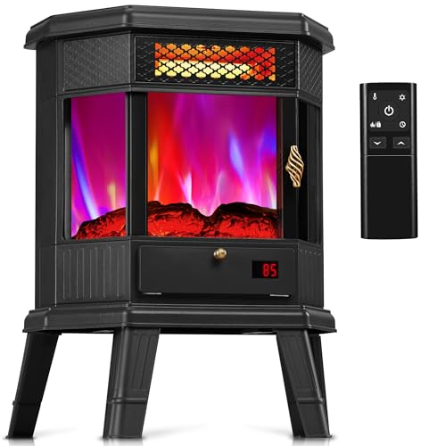 RealSmart Electric Fireplace Heater 22 in Freestanding Fireplace Stove Infrared Quartz Fireplace for Idoor Use with 3D Flame Effect Remoted Control, Timer, Overheating Protection Black