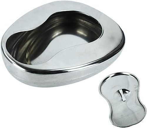 Bettpfanne für Zuhause, Reisen, Edelstahl-Bettpfannen mit Deckel, glatte Konturform, Bettpfanne für ältere Menschen und Bettlägerige