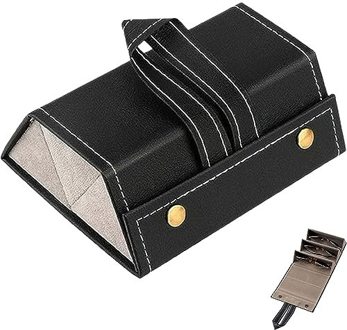 YANJIY Harte Brillenetui Tragbare Faltbares, Brillenetui Leder Schwarz, Brillenbox Für Reise, Brillenetui Hängend, Multifunktionale Brillenbox, Brillenorganizer Für 3 Brillen, für Damen, Herren