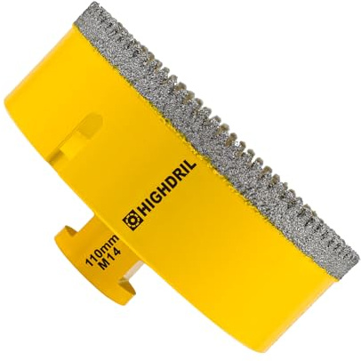 HIGHDRIL Fliesen Diamantbohrer 110mm - M14 Gewinde Diamant-Bohrkrone Lochsäge Fliesen für Porzellan Fliese Keramik Granit Marmor Trockenbohren mit Winkelschleifern