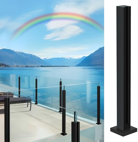 Glass Balustrade Post Black - 33.5in/85cm Topless Glass Deck Railing System with Spigots Slots for Deck, Steps, Balcony, Pool, Garden, Patio Stairs - Stainless Steel Square