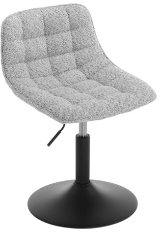 WOLTU Sminkpall, höjdjusterbar pall med ryggstöd, sittpall, mångsidig arbetspall, kontorspall, matstol, roterbar i 360°, tillverkad av bekväm chenille, metall, grå, BH408gr-1