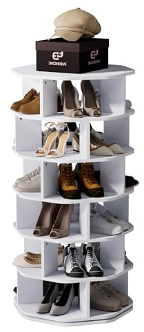uyoyous Lazy Susan Schuhregal mit 6 Etagen, drehbar, aus Holz, 360° drehbar, originelle Schuhaufbewahrung, platzsparend, rund, Karussell, Schuhe, Schrankorganisation