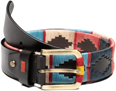HD DHISPANIA Herren-Gürtel aus Leder, handgefertigt, argentinischer Stil, aus Leder, mit Schnallen, Rot, Größe T/95-T/100-T/105-T/110-T/115-T/120