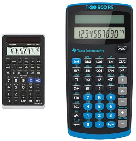 Casio FX-82SOLARII Schulrechner Schwarz Display & Texas Instruments TI-30 ECO RS Schulrechner, Technisch-Wissenschaftlich (Einzeiliges 10-stelliges Display, Solarbetrieb) Schwarz