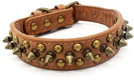 Supvox Rundnagel Haustier Halsband Mit Nieten Verstellbar Und Stilvoll Für Aktive Hunde Braun XL Langlebig Und Bequem Für Täglichen Gebrauch