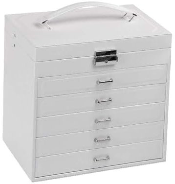 Tragbare Leder-Schmuckschatulle mit Spiegel, Schmucktruhe, tragbar, vielseitig, Schmuckvitrine, weiße Schmuckschatulle für Damen