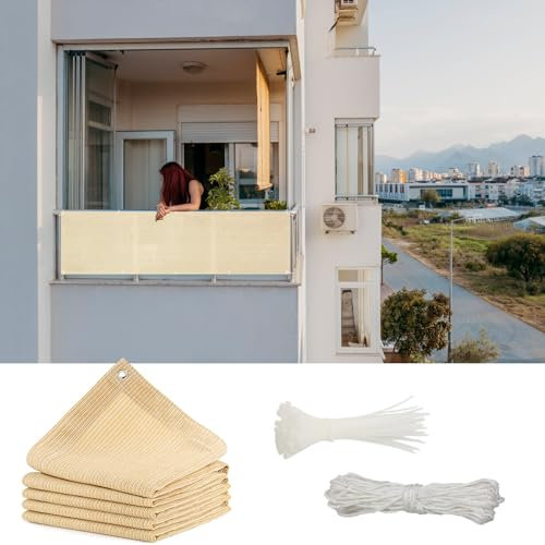 GAIFNAG Balkon Sichtschutz Balkonumspannungen 120 x 700 cm Balkonsichtschutz mit Ösen, Sonnenschutz Balkon-Verkleidung Wetterbeständiges Und Pflegeleichtes für Balkon Garten im Freien, Creme Farben