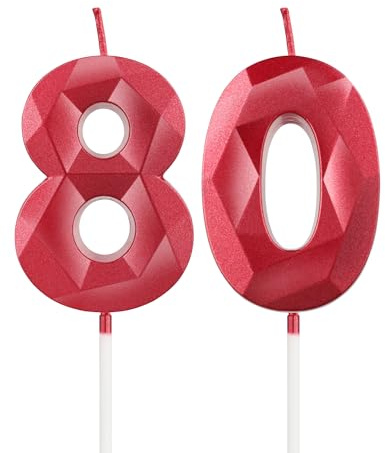 Kerzen Zum 80. Geburtstag - 3D Rote Zahl 80 Kerze für Kuchen, Frauen Männer Geburtstag Dekorationen, Kuchendekorationen für Geburtstagsfeier Hochzeitstag