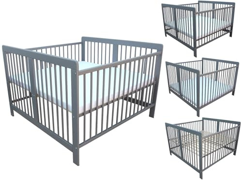 Kinderbett für Zwillinge Zwillingsbett Doppelbett 2in1 massiv grau mit 2 Matratzen 120x120cm