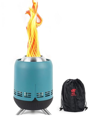 BiggerFire Chimenea portátil de 9 pulgadas, hoguera de mesa sin humo, mini estufa de bajo humo para exteriores, alimentada por pellets o madera, para zonas urbanas y suburbios, con bolsa de viaje