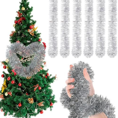 6 Stück x 2M Weihnachten Girlande Lametta,Weihnachten Lametta Girlande,Lametta Girlande Weihnachtsbaum,Weihnachtsdeko Metallische Girlanden,Weihnachtsbaum Deko Lametta,Lametta Weihnachtsbaum (Silbrig)