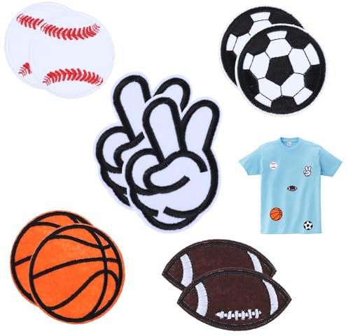 10 Stück Flicken Zum Aufbügeln Sports Iron On Patches bestickte Aufnäher Sportball Logo Patches Aufnäher Fussball Backpack Patches For Boys Bügelflicken für Kinder für Jacken Jeans Hosen Rucksäcke