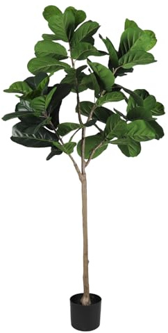 E&K Higuera artificial de hoja de violín de 5 pies con maceta de plástico para vivero, árbol artificial de vegetación artificial para el hogar, oficina, jardín, decoración interior y exterior (paquete