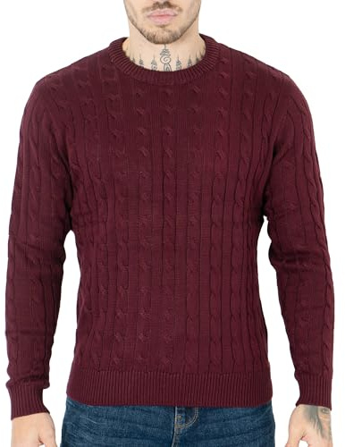 NOROZE Tröjor för herr | Kabelstickad lättviktsbygel | Crew Neck varma långärmade vintertröjor | Stickade tröjor Stickade plagg Casual Slim Fit Pullover Sweatshirts för män Burgundy