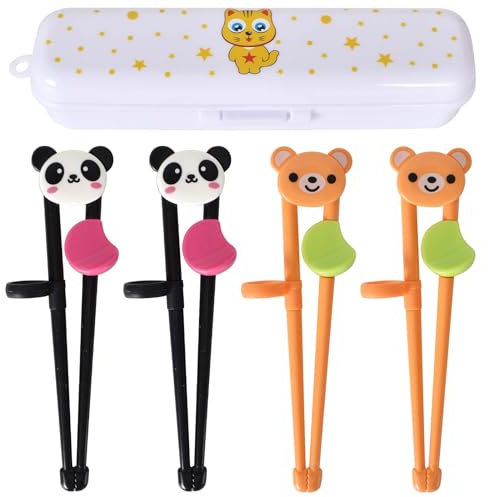 4 Pares Palillos Chinos de Entrenamiento, Panda y Oso Palillos Aprendizaje, Reutilizables Palillos Principiantes, Chopsticks Helper, para Adultos, Ancianos, Niños