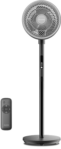 PELONIS Ventilatore Pedestale con Telecomando Display Touch, Circolazione 3D 36.5dB, Flusso d'Aria 10m, Altezza Regolabile 60/111cm, 4 Modalità con Timer