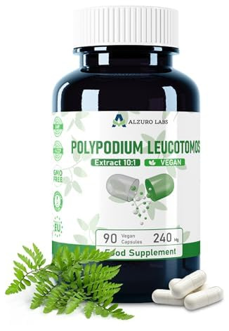 ALZURO LABS Polypodium Leucotomos - Extracto 10:1 (equivalente a 2,400mg) | 90 Cápsulas Veganas | Apoya la salud de la piel y la protege, apoya el sistema inmunológico, beneficios anti-aging y