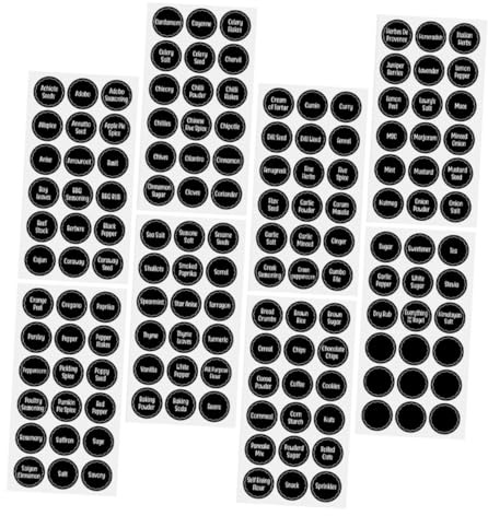 DIYEAH 8hojas Etiquetas Adhesivas para Especias Etiquetas Redondas para Despensa Impermeables Adhesivas para Botellas de Herramienta para Frascos para Contenedores de Almacenamiento