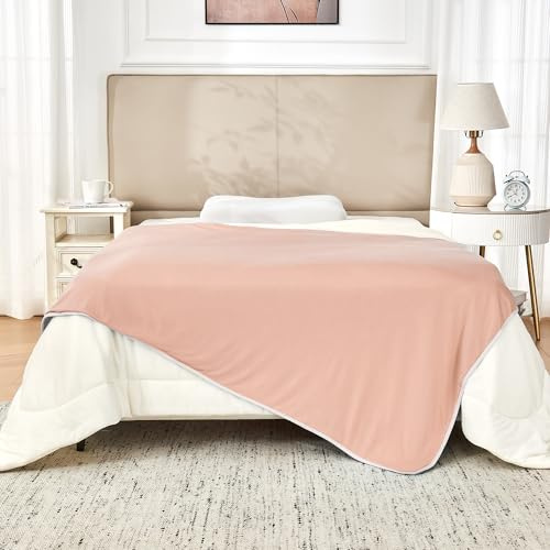 Deodar Manta refrescante 140 x 190 cm Manta de Verano Fresca y Agradable para la Piel Manta Ligera y Fina Auto-refrigerante Öko Tex Standard Rosa+Blanco