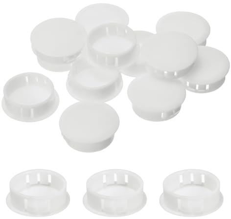 sourcing map 12pcs Nylon Plastic Hole Plugs, 1-1/5(30mm) Round Drill Screw Hole Plugs Covers Knockout Locking Plastic Plugs Insert End Caps for Kitchen Cabinet Furniture, White