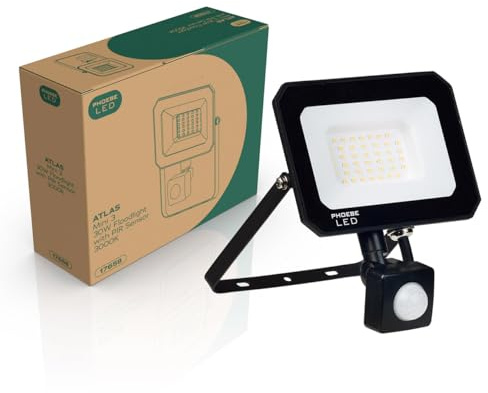 Phoebe LED Floodlight 30W Atlas-Mini PIR Sensor Warm White IP65 Black