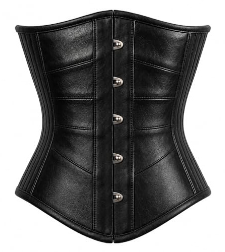 Black Overbust Corset for Women - Genuine Cow Leather, Front Busk Closure, Back Lace-Up, Waist Training Shaping Corset – Burlesque Top (UK, Alpha, XS, Regular, Regular, Standard, Black)