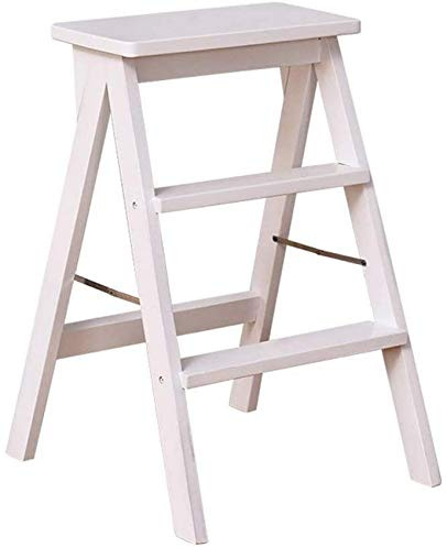 Tabouret échelle pliable multifonction en bois massif – escabeau à 3 marches pour la maison et la cuisine – Chaise d'escalier élégante en 3 couleurs (couleur : B) – et design peu encombrant