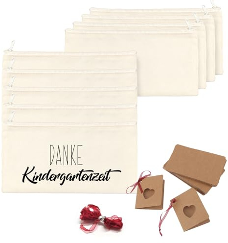VOPIWOZ 10 Stück DIY Blanko Stoffbeutel mit Reißverschluss, Stoffbeutel zum Bemalen, Blanko Federmäppchen mit Liebe Tags, Tragbare Kosmetiktasche Klein, Mäppchen zum Bemalen, 21x12cm (Weiß)