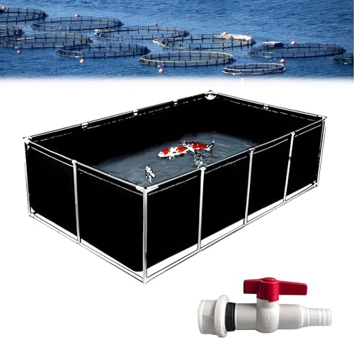 Poxvythb Grand Étang Aquaculture en Toile PVC - Bassin Hors Sol avec Drainage étang d'élevage de Poissons et de crevettes for Jardin, Cadre de Stockage d'eau 1.5x1x0.6m - Noir