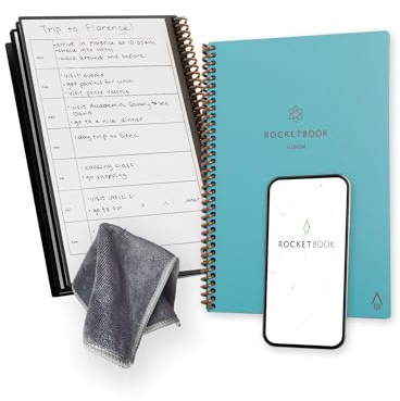 Rocketbook fusion återanvändbar odaterad produktivitetsplanerare, verkställande storlek 15 cm x 22,4 cm, blågrön – mål, månads- och veckokalender, daglig att-göra-lista, linjerade och prickade