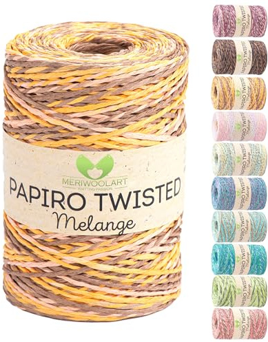 MeriWoolArt Papiro Pelote de fil en raphia pour crochet et tricot – Pelote de 100 g (170 m) – Idéal pour macramé, chapeaux, sacs, projets de bricolage et accessoires de maison – Respectueux de