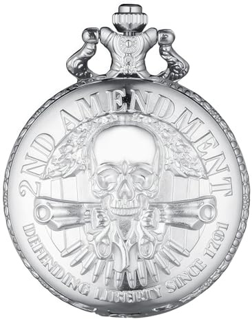 DerMacht Vintage Pocket Watch Skull Pattern Antique with Chain Halloween Silver