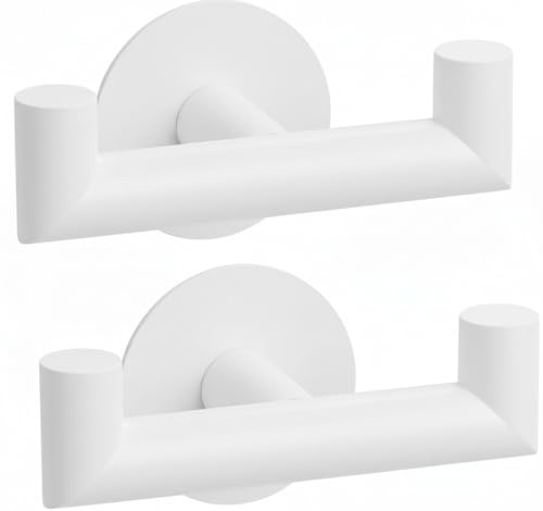 YUET Double Crochet Adhesif Muraux, 2 Pièces Porte Serviette Salle de Bain, Acier Inoxydable, Accroche Tableau Sans Percer, Porte Manteau Mural Autocollant, Blanc