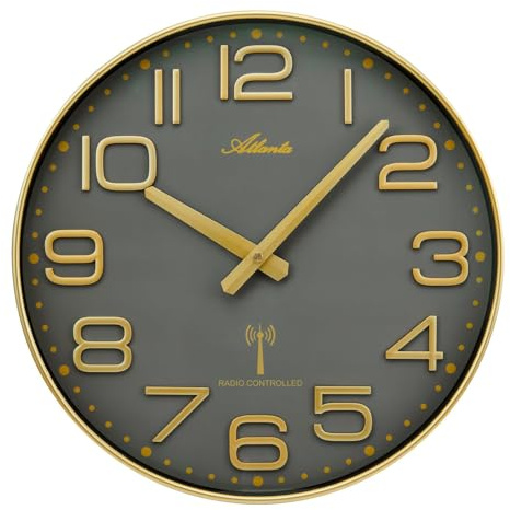 Atlanta 4539/9 Funk-Wanduhr Goldfarben/Grau