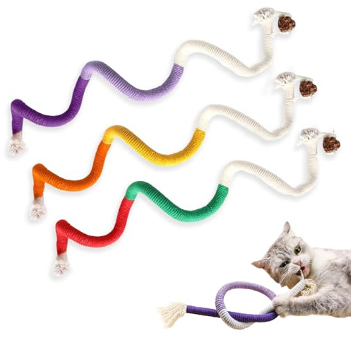 Pence & Moon Collective 3 Stück natürliches Katzenminze-Kauseil, schlangenes Seilspielzeug, interaktives Katzenspielzeug, Zahnreinigung, Stressabbau für zahnende Haustiere, kein Quietschen (je 68,6 cm