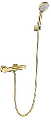 Bath Faucet Thermostat with Shower Faucet Wall Mounted Brass Mixer Faucet Bathtub Thermostat, Gold