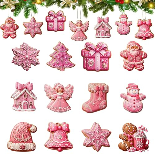 KASESSS 24 Pezzi Decorazioni Albero di Natale, Rosa Addobbi Albero di Natale, Addobbi Natalizi per Albero, Decorazioni Natalizie per AlberoS con Spago, Decorazioni Natalizie Albero da Appendere