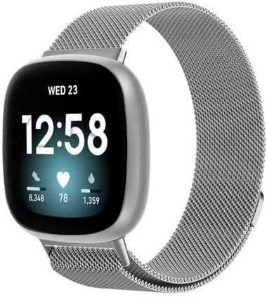 Koelaa Metallarmband kompatibelt med Fitbit Versa 3/Versa 4/Sense 2/Sense, magnetiskt ersättningsarmband i rostfritt stål, justerbart metallarmband - silver