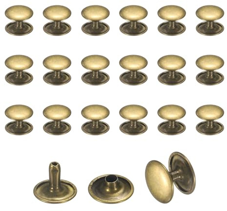 QUARKZMAN 50 Juegos Remaches De Cuero Remaches De Doble Tapa De 12mm Bronce | Tachuelas Tubulares De Metal De 10mm De Altura, Para Reparación Y Decoración De Manualidades En Cuero Ropa